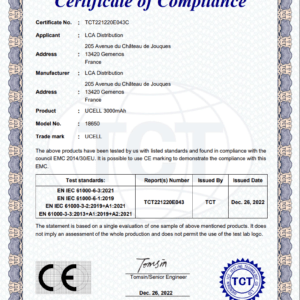 Certificat pour Accu Ucell 18650