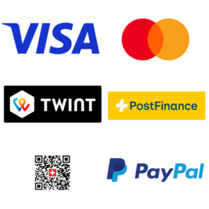 Méthodes de paiement acceptées : Visa, MasterCard, TWINT, PostFinance Pay, factures QR et PayPal.
